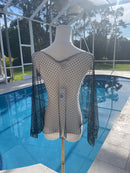 Gardy Rhinestone Mesh Crop Poncho Top-9811