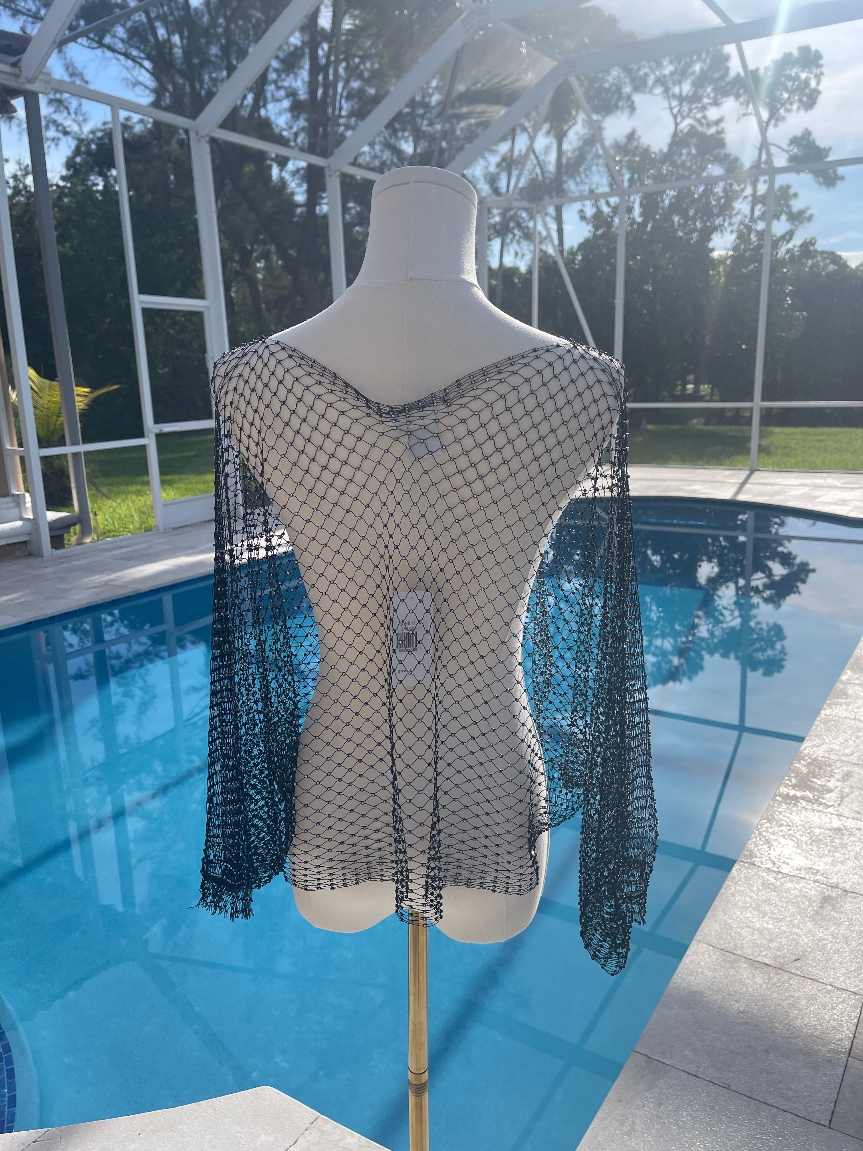 Gardy Rhinestone Mesh Crop Poncho Top-9811