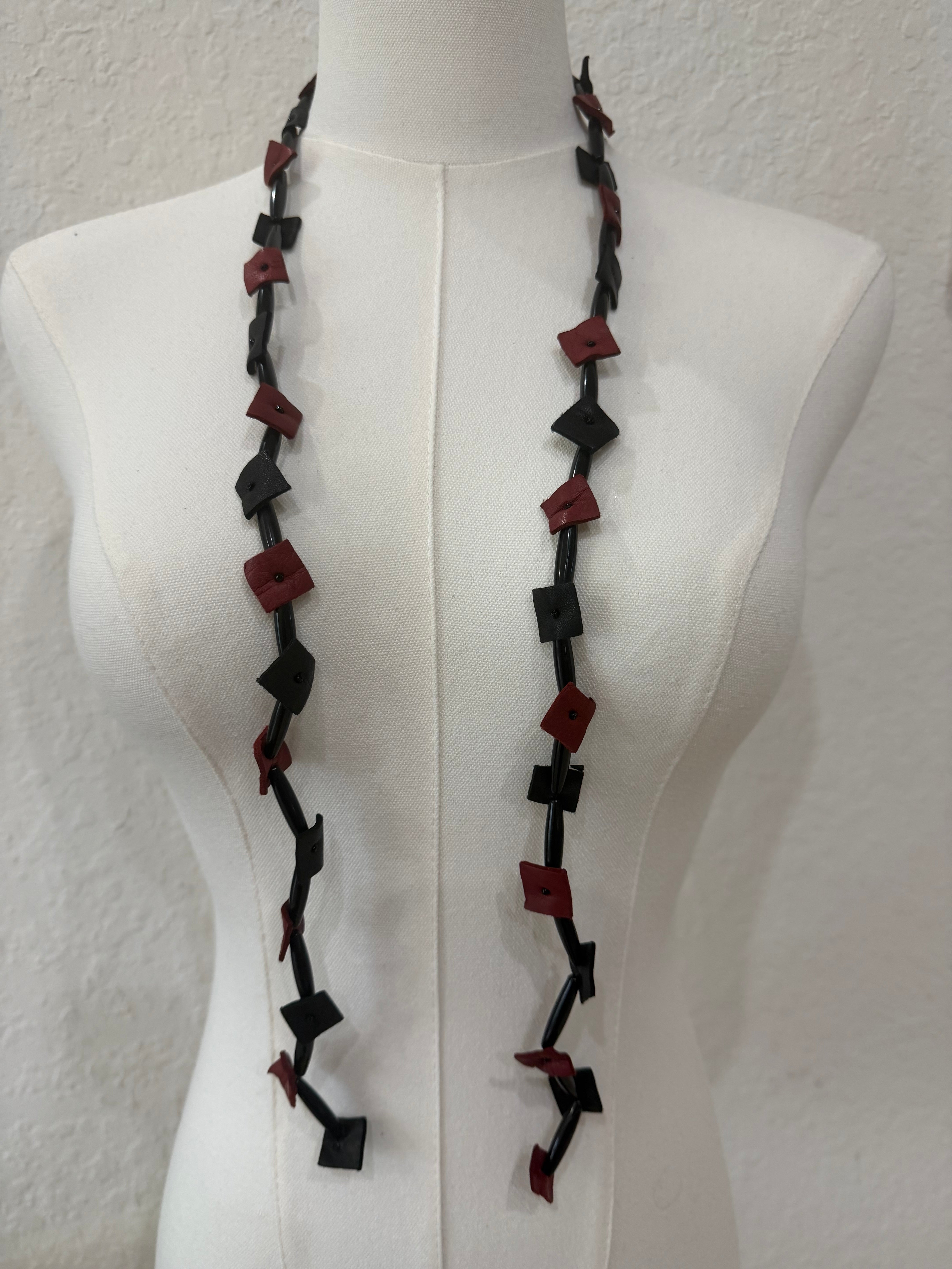 Leather and Black Long Bead Necklace-NKL-125