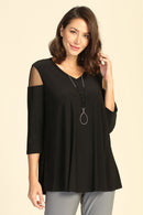 By JJ V-Neck Mesh Cutout Shoulder Top-IT-106