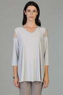By JJ V-Neck Mesh Cutout Shoulder Top-IT-106