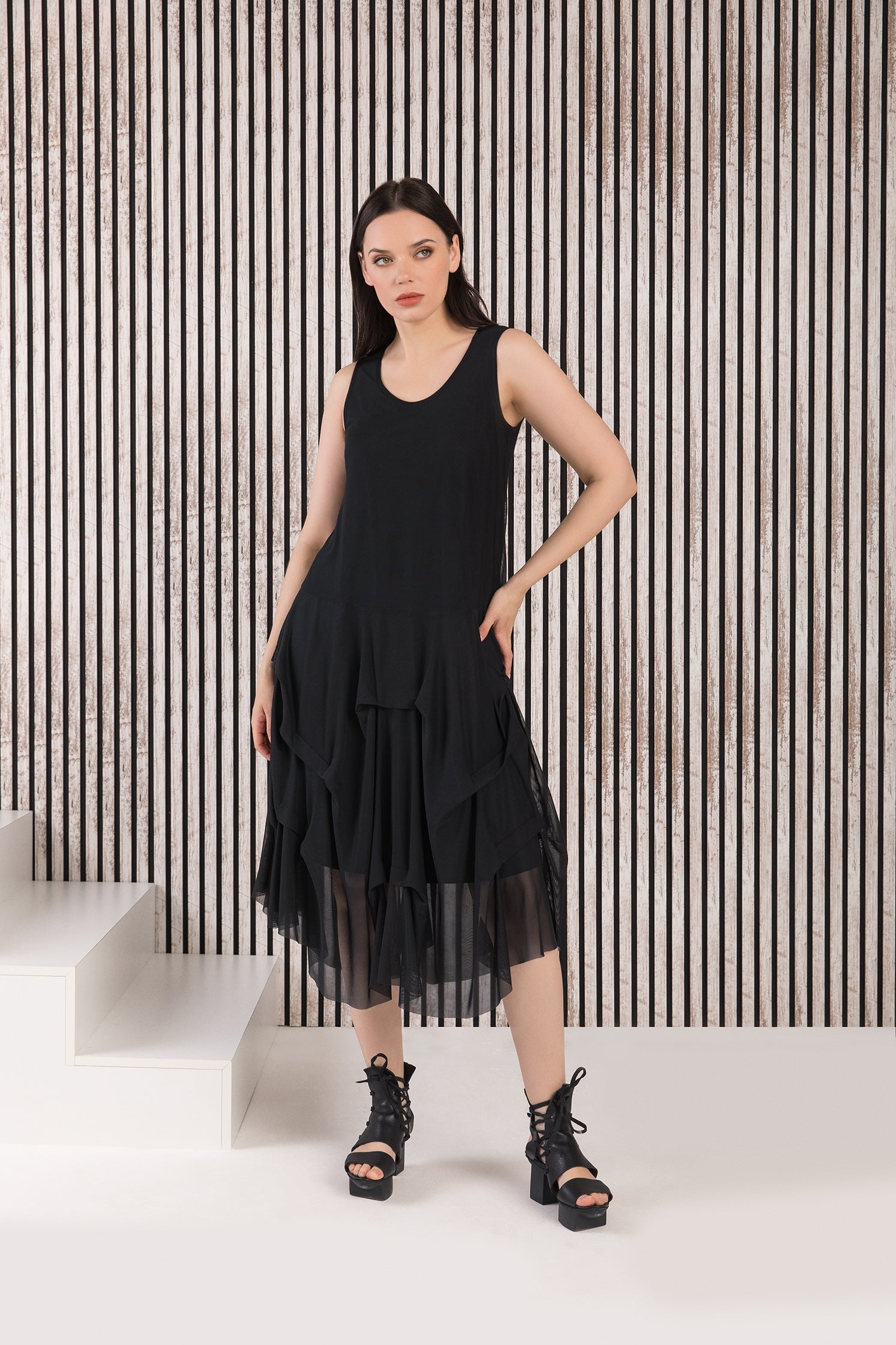 Kozan Black Mesh Martha Dress-SH-1970-BLKMSH