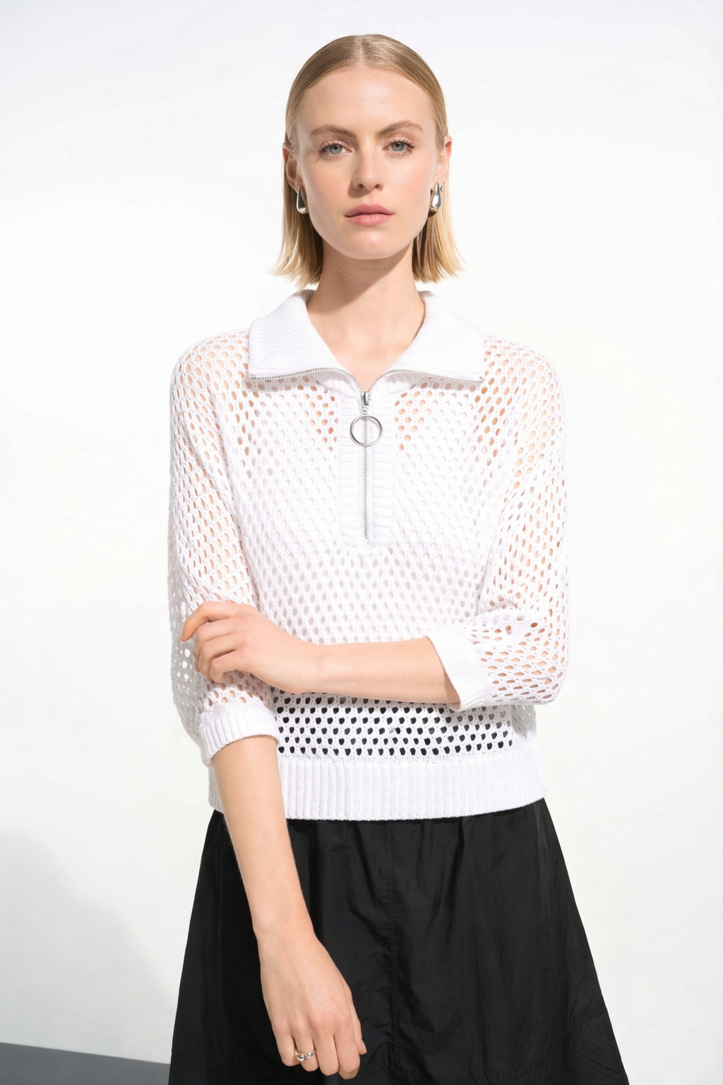 Joseph Ribkoff Boxy Sweater Knit With Zipped Neckline-261634