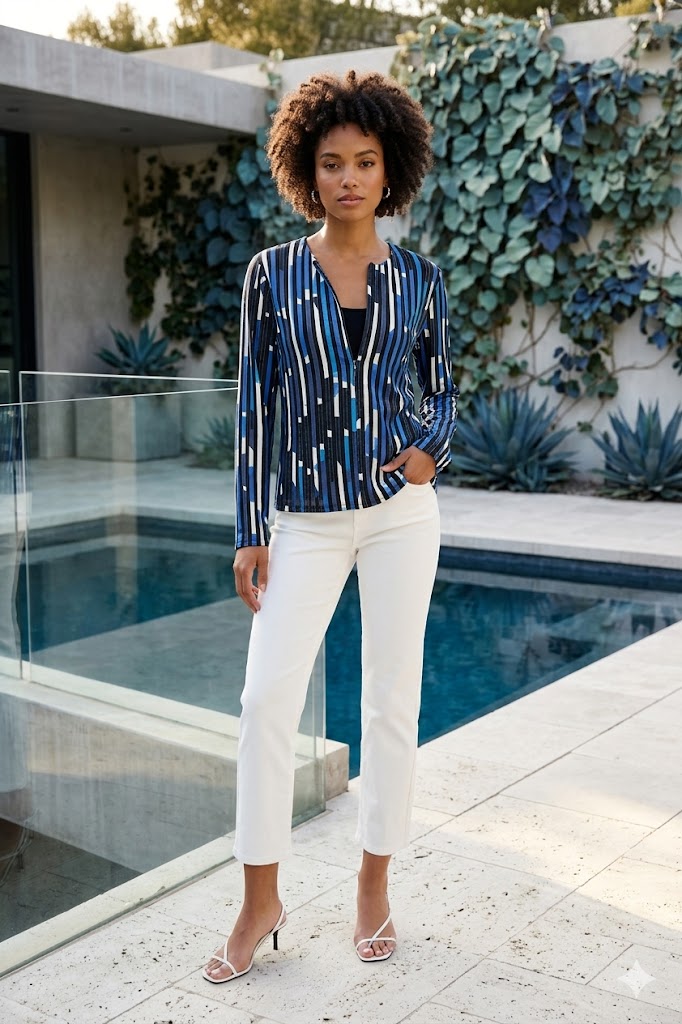 Joseph Ribkoff Satin And Mesh Soutache Jacket With Bell Sleeves