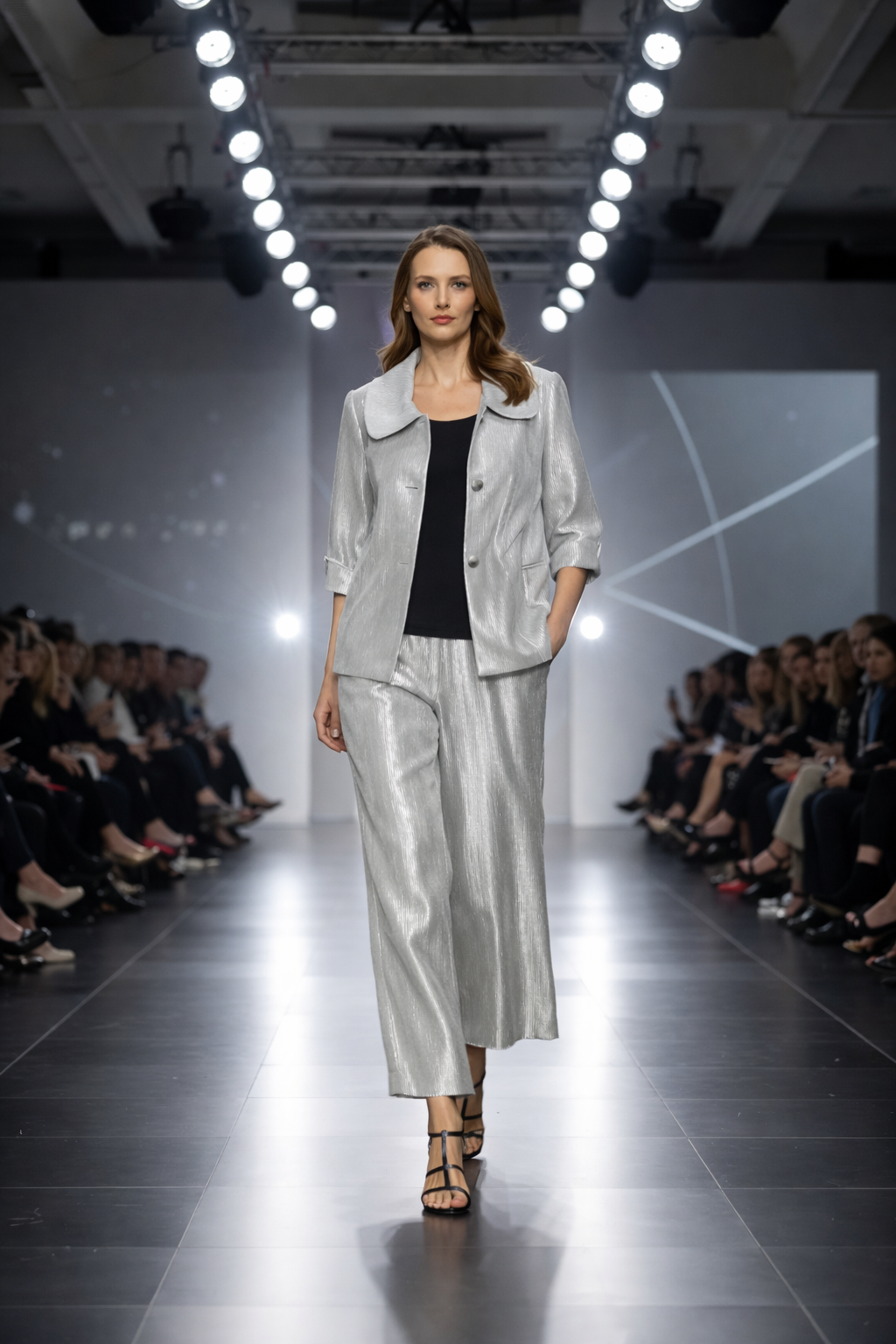 IC Collection Shimmer Button-Front Jacket with Sculpted Collar-7639J