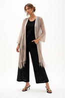 Joseph Ribkoff Woven Open Stitch Draped Cover-Up With Fringe-262973