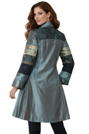 Oopera Mixed Media Pleated Artistic Coat-C2348-3-BLU