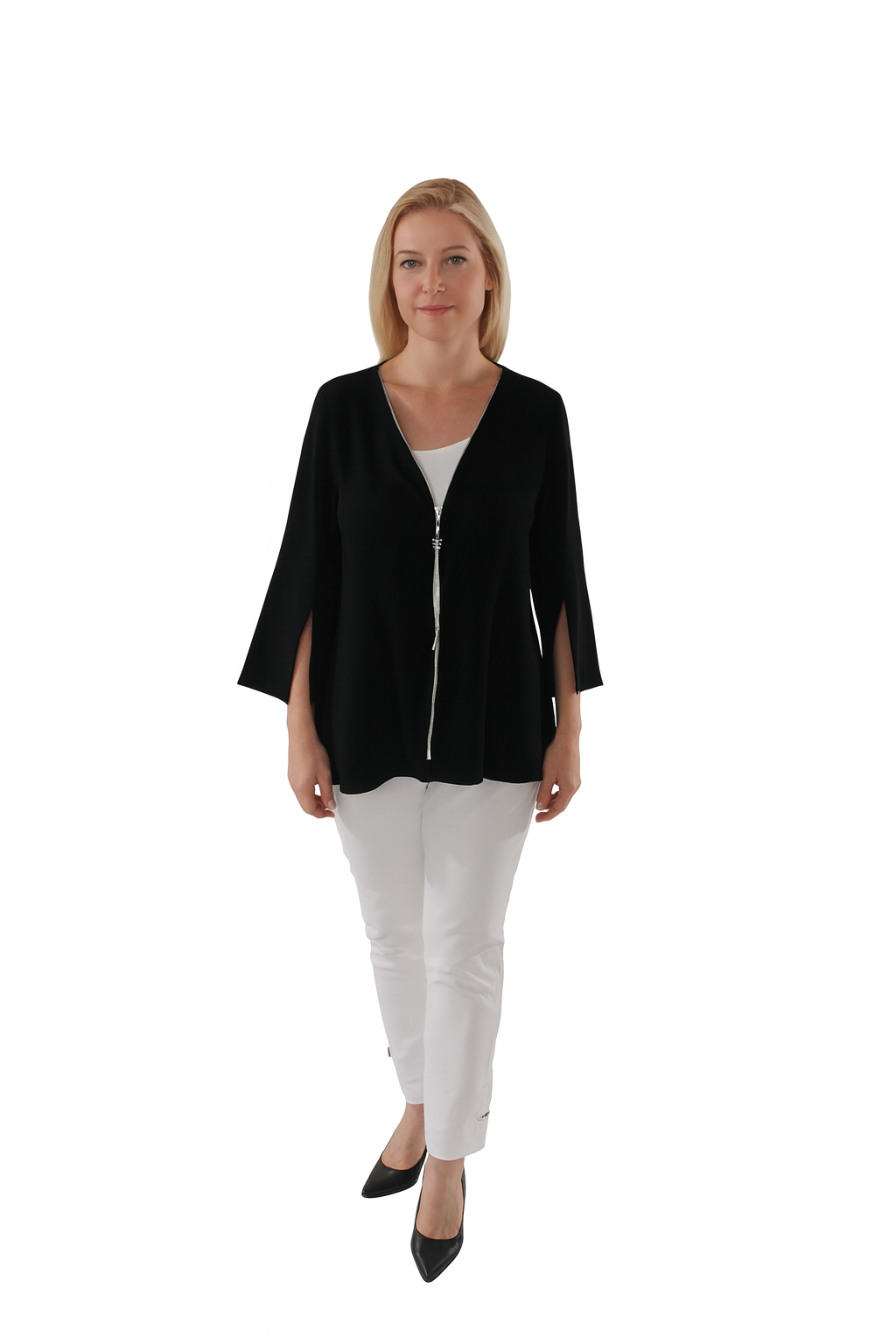 IC Collection V-Neck Front Zip Crinkle Tunic Top-IC- 9996T