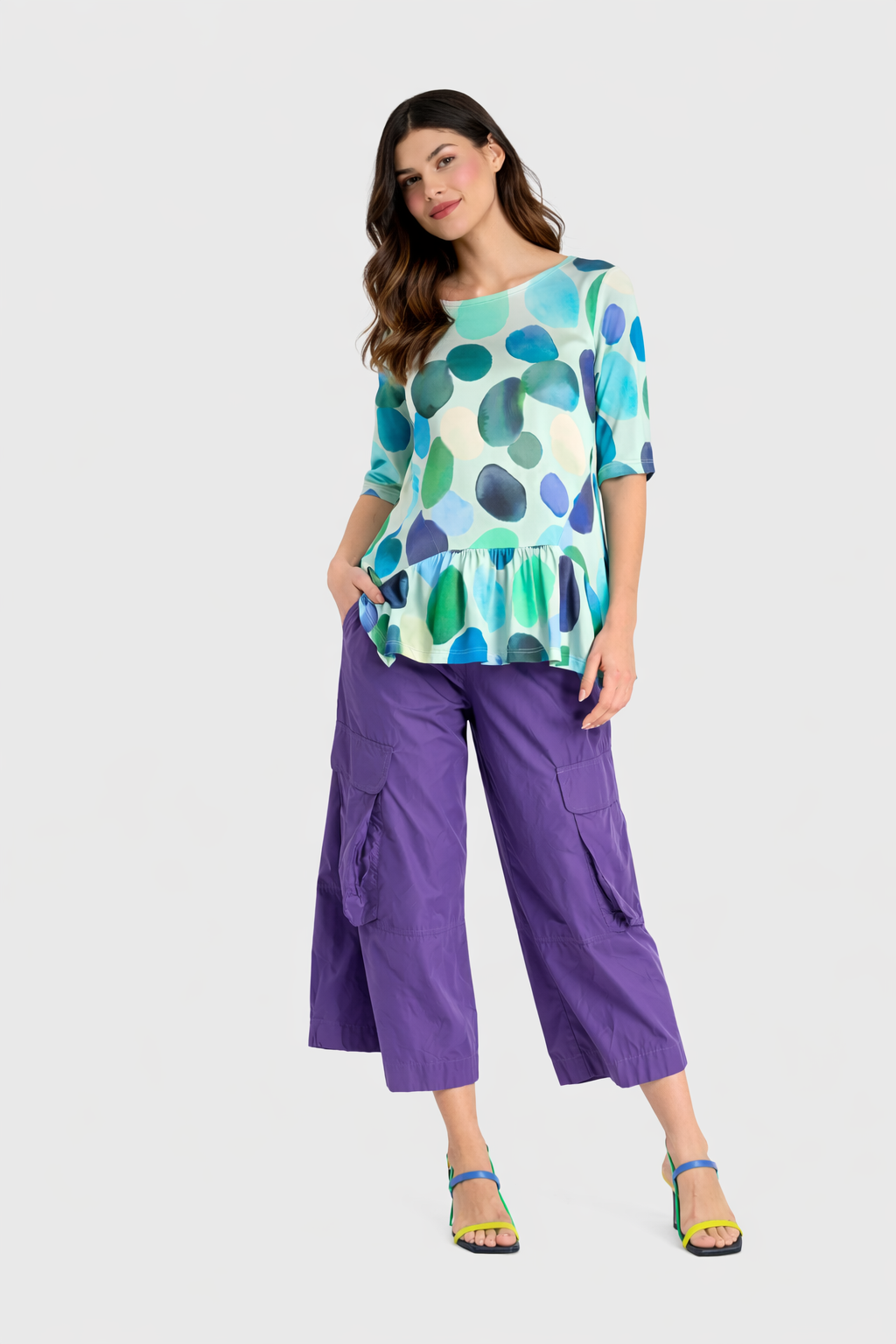 Addison Flouncy Tee, Aqua Dots-RT368A