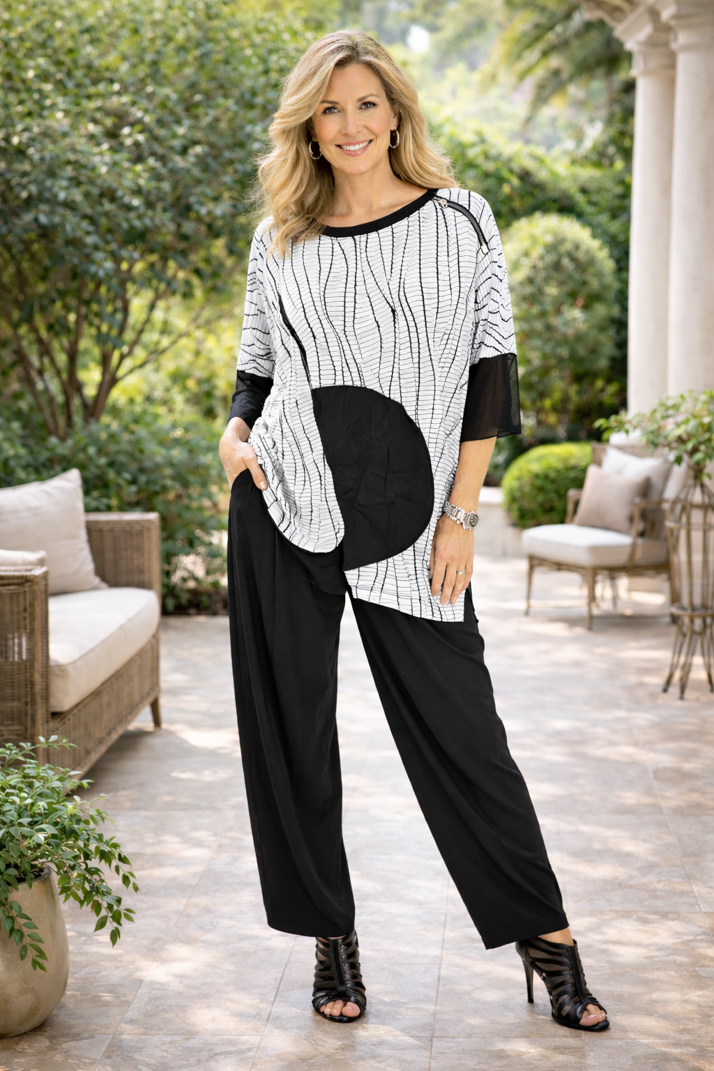 IC Collection Top With Mesh Sleeve-7812T