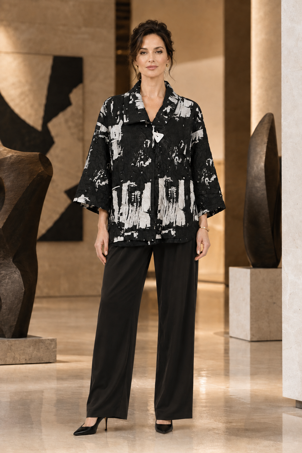 Moonlight Abstract Black and White Textured Jacket-1011