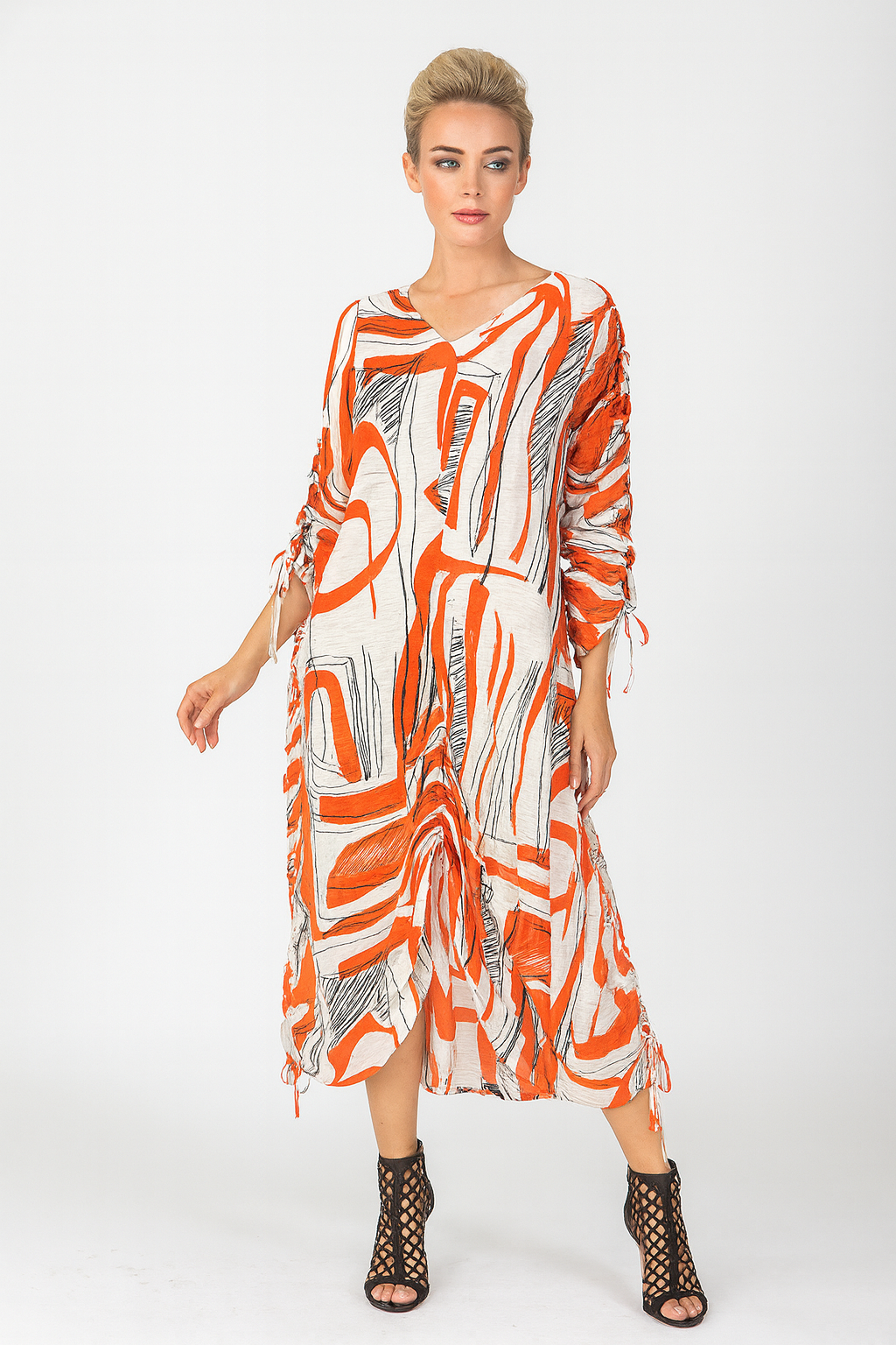 IC Collection Abstract Ruched Maxi Dress-6177D