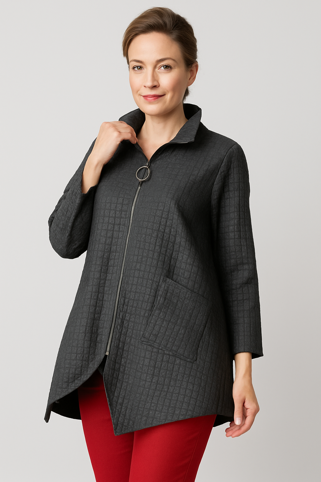 IC Collection Waffle Texture Zip-Up Jacket-IC-6751J