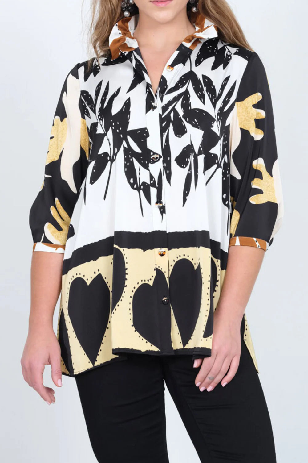 Lior Black & Gold Border Print Wire Collar Tunic Top-75