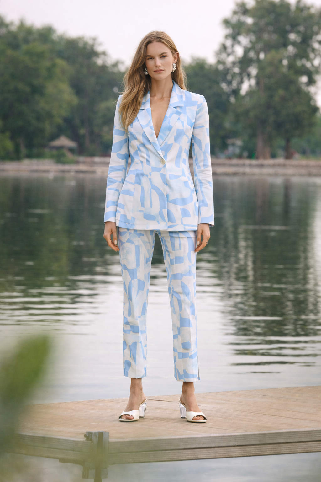 Joseph Ribkoff Silky Knit Geometric Print Straight Blazer-262130