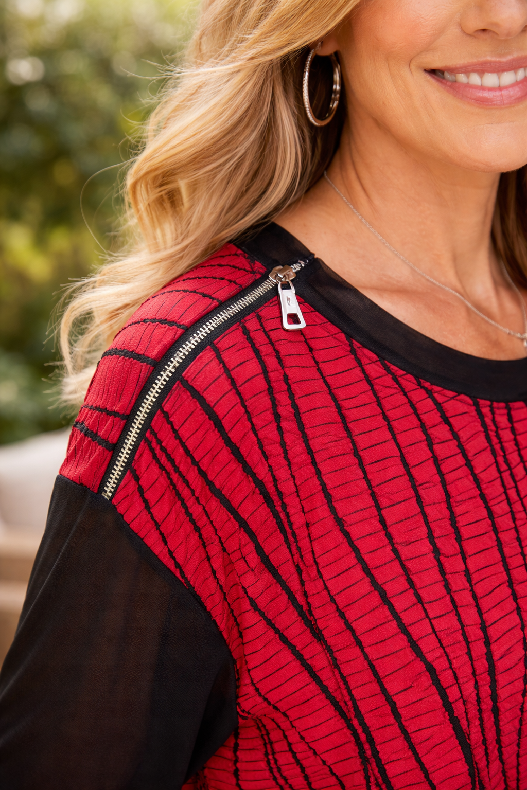 IC Collection Top With Mesh Sleeve-7812T