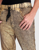 ALEMBIKA Metallic Boyfriend Jogger Jeans, Gold-AP623G