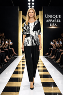 IC Collection Black & White Abstract Print Short Sleeve Top-C1076T