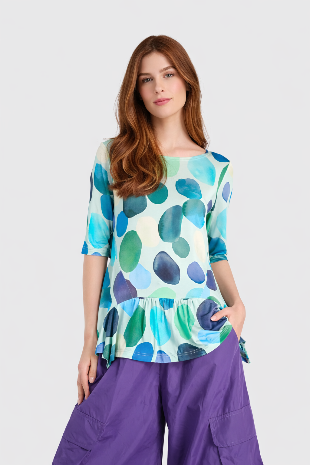 Addison Flouncy Tee, Aqua Dots-RT368A
