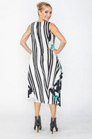 IC Collection Printed Dress With Stripe-7856D