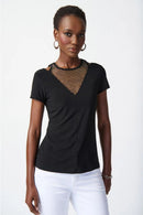 Joseph Ribkoff Black Top with Rhinestone Mesh-JR-241017