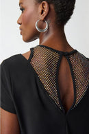 Joseph Ribkoff Black Top with Rhinestone Mesh-JR-241017