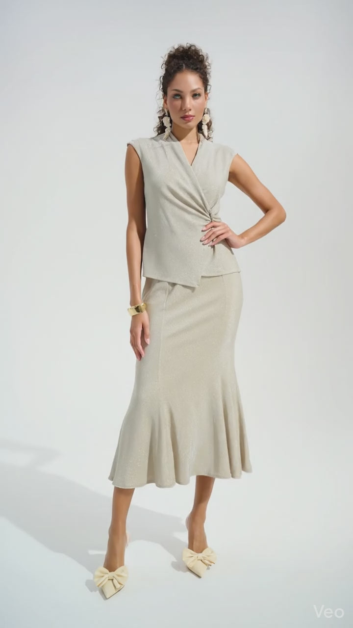 Joseph Ribkoff Signature | Sparkle Knit Wrap Top With Rhinestones Ornament-261758