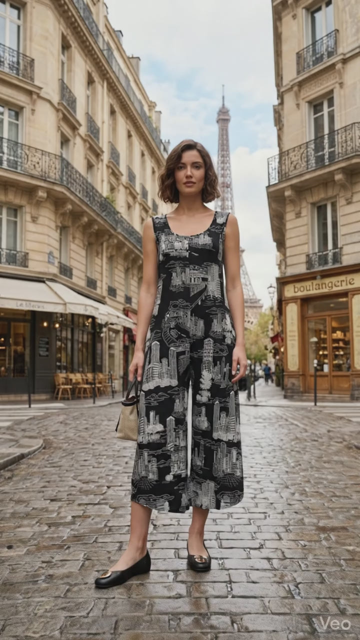 Joseph Ribkoff Silky Knit Conversational Print Culotte Jumpsuit-262243