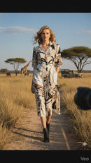 IC Collection Abstract Puff Sleeve Midi Dress-7436D