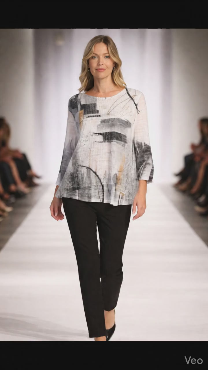 Jess & Jane Bouclé Mesh Contrast Tunic-BC4-2199-TANGO