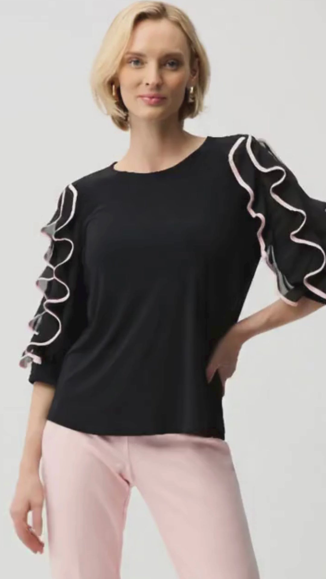 Joseph Ribkoff Silky Knit Top with Chiffon Ruffled Sleeves-261009
