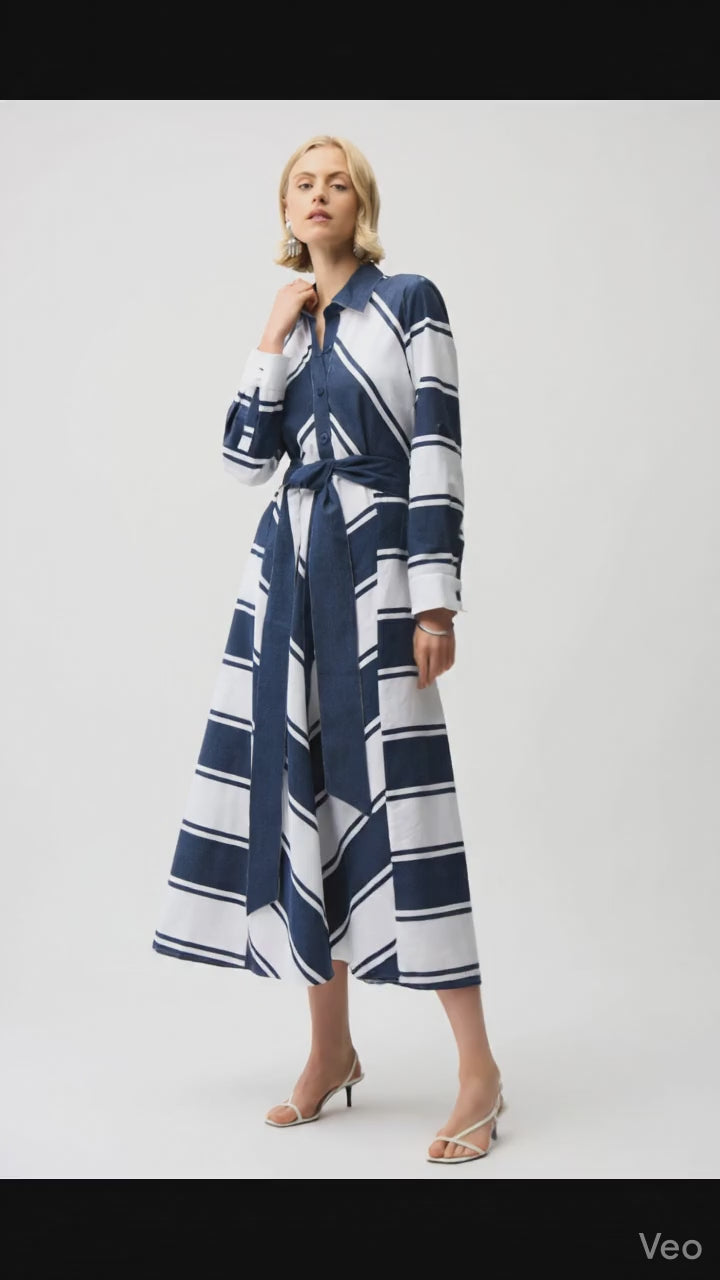 Joseph Ribkoff Striped Cotton Fit-and-Flare Shirt Dress-261936