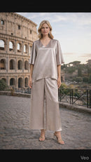 Joseph Ribkoff Signature | Satin Rhinestone Boxy Tunic With Flutter Sleeves-262722