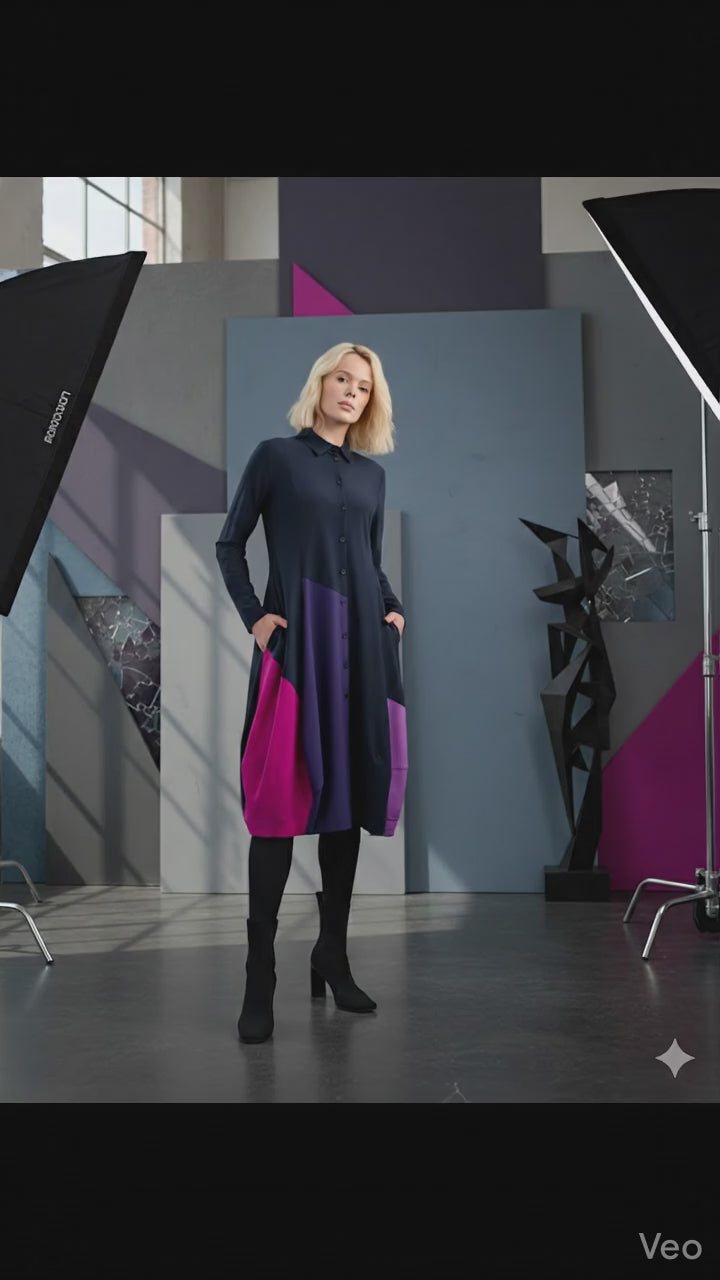 ALEMBIKA Tekbika Barb Colorblock Dress, Navy Mix-TD666M