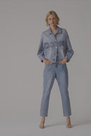 Joseph Ribkoff Denim Oversized Jacket With Pearls and Studs-261946