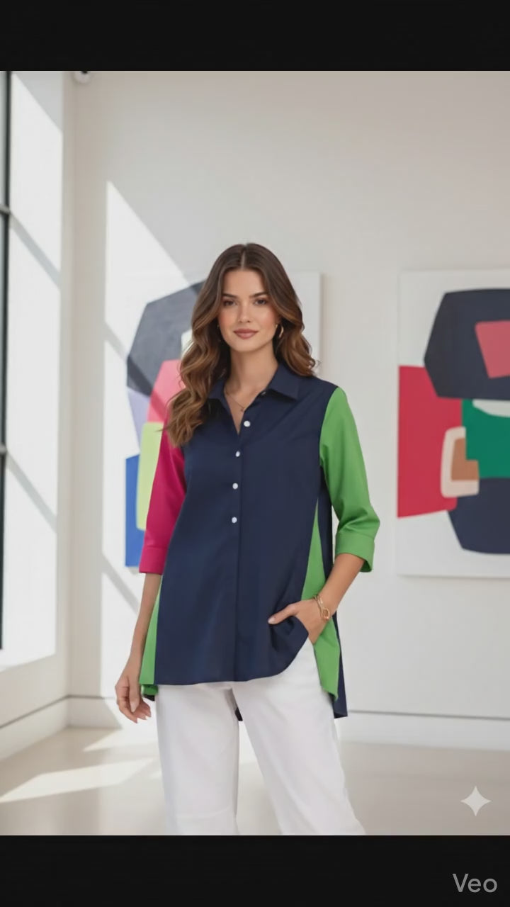 Alembika Poolside Popover Top, Navy Multi-ST825M