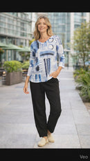 Jess & Jane Printed Burnout V-Neck Top-46-2207-ROXIE