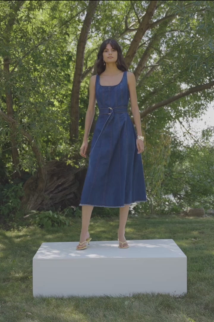 Joseph Ribkoff Denim Fit And Flare Midi Dress With Belt-262901