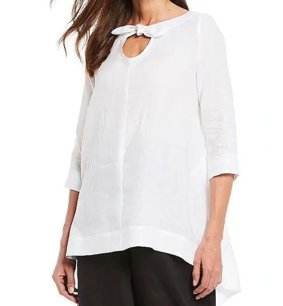 IC Collection Linen Key Hole Bow Tie Tunic | Unique Apparel USA