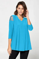By JJ V-Neck Mesh Cutout Shoulder Top-IT-106