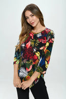 By JJ 3/4 Sleeve Floral Print Top-IT-286P