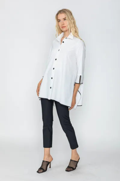 IC Collection White Trim Blouse-IC-5661B