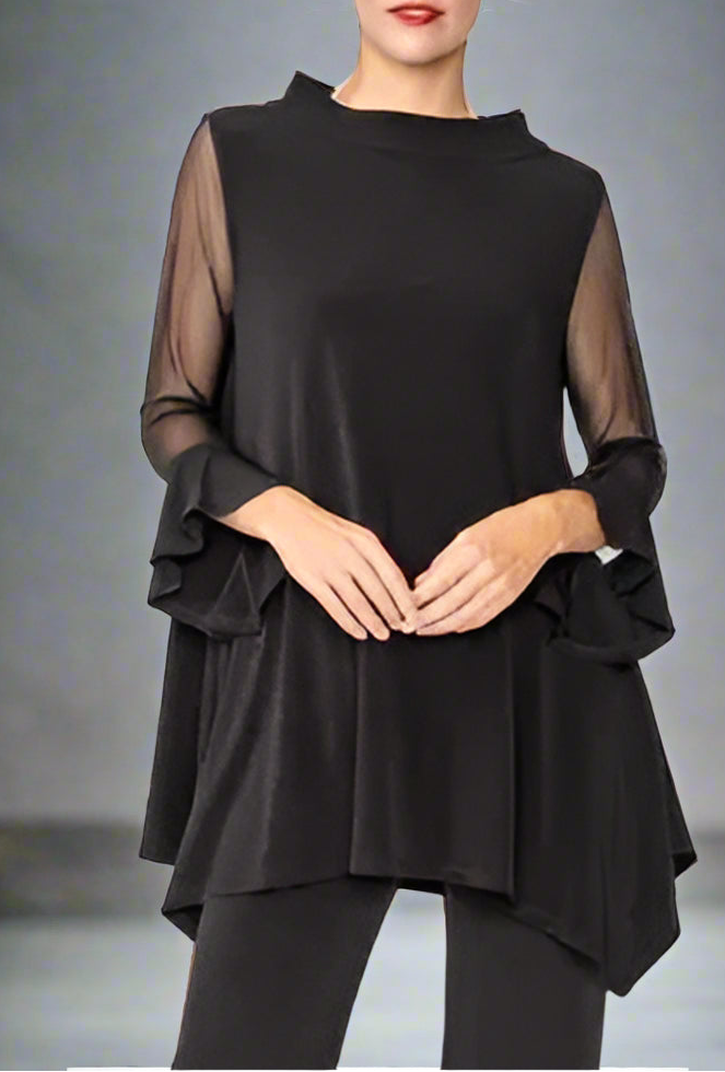 IC Collection Mesh Sleeve Asymmetric Tunic-IC-4953T