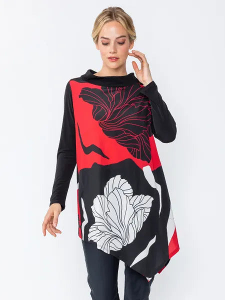 IC Collection Floral Print Asymmetric Bateau Neck Tunic | Unique Apparel USA