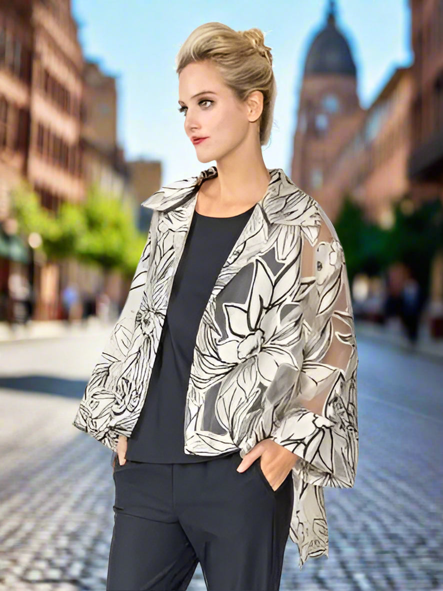 IC Collection Mesh Floral Sketch Cardigan-IC-6154J