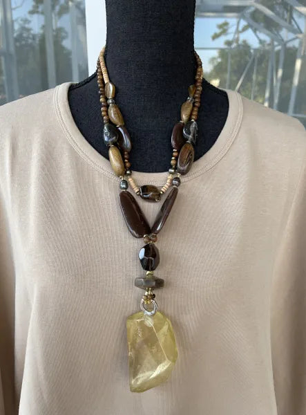 Light Amber Stacked Necklace-NKL671