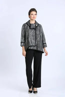 IC Collection Mixed Stripe Cowl Neck Jacket-IC-2148J