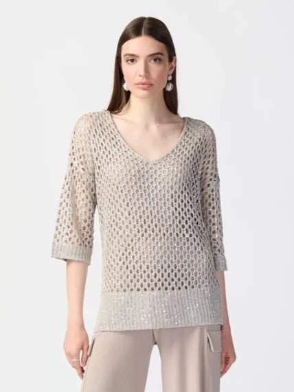 Joseph Ribkoff Open Stitch Sweater with Sequins-241922-DUP