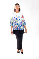 IC Collection Designer Pleated Floral Print Jacket-IC-3152J