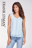 Frank Lyman Tank Style V Neck Top With Bottom Ruffle Detail-61175